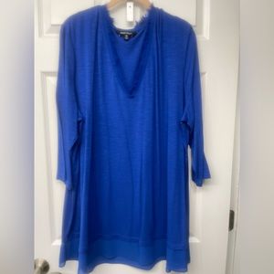 Ellen Tracy 3x Cobalt Blue Mixed Media V-neck Top with Fringe V-neck Detail